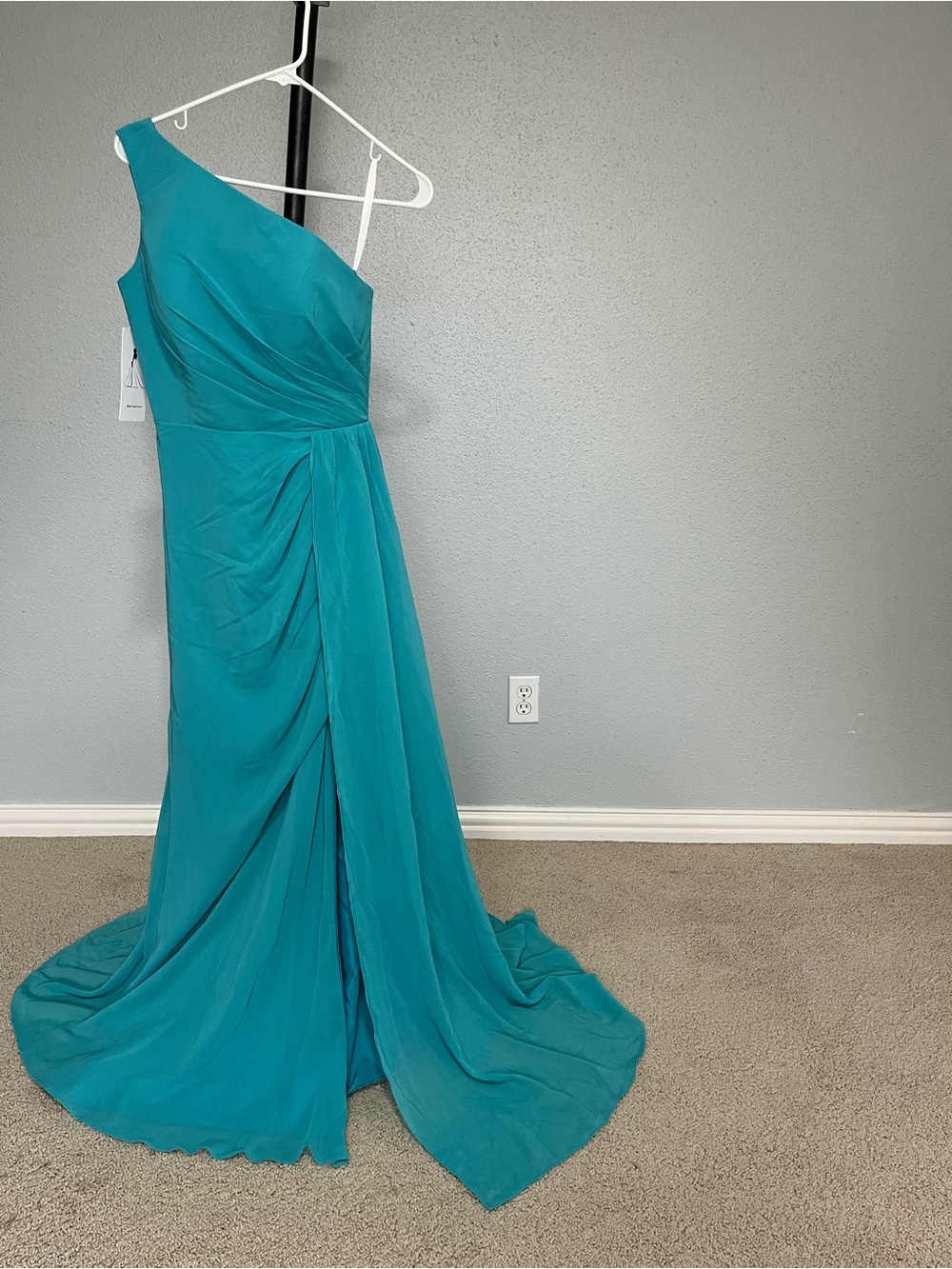 One-Shoulder Teal Evening Gown